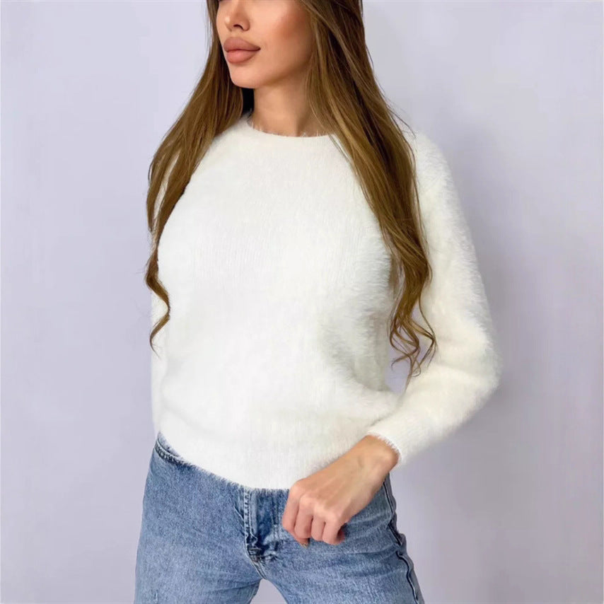 New Plush Pullover Crew Neck Sweater Women