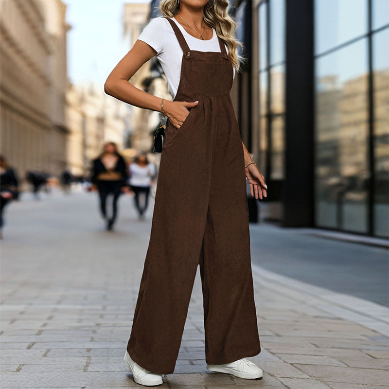 Women's Corduroy Mid-Waist Overalls & Suspender Pants