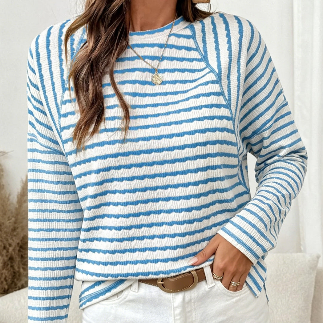 Cozy Autumn Viscose Pullover – Striped & Plaid Long‑Sleeve