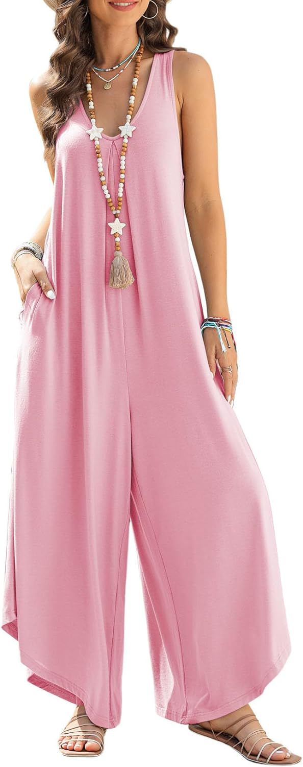 Women's Casual V-Neck Pocket Wide Leg Jumpsuit
