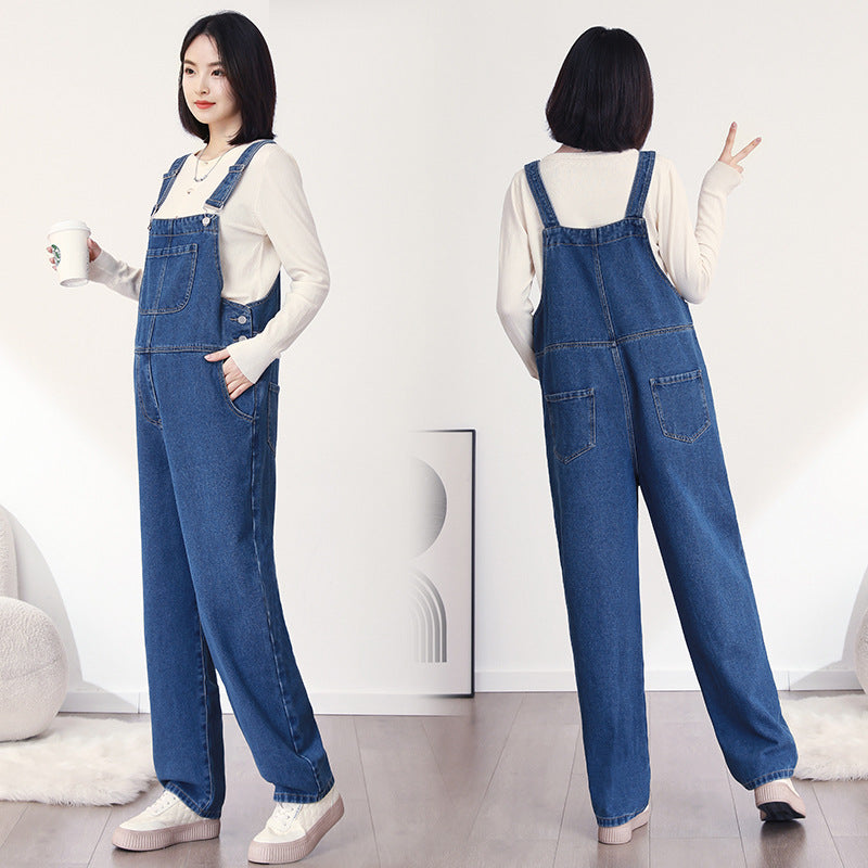 Stylish Maternity Denim Overalls with Gentle Tummy Support