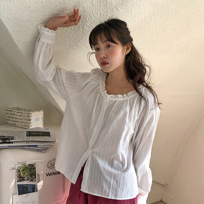 In Stock Lace Doll Collar Loose And Cute Girl Blouse