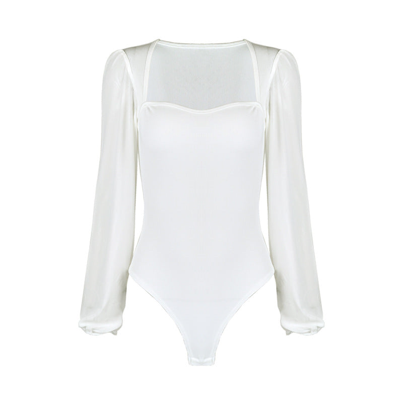 Sexy Fashionable Patchwork Mesh Lantern-Sleeve Jumpsuit For Women
