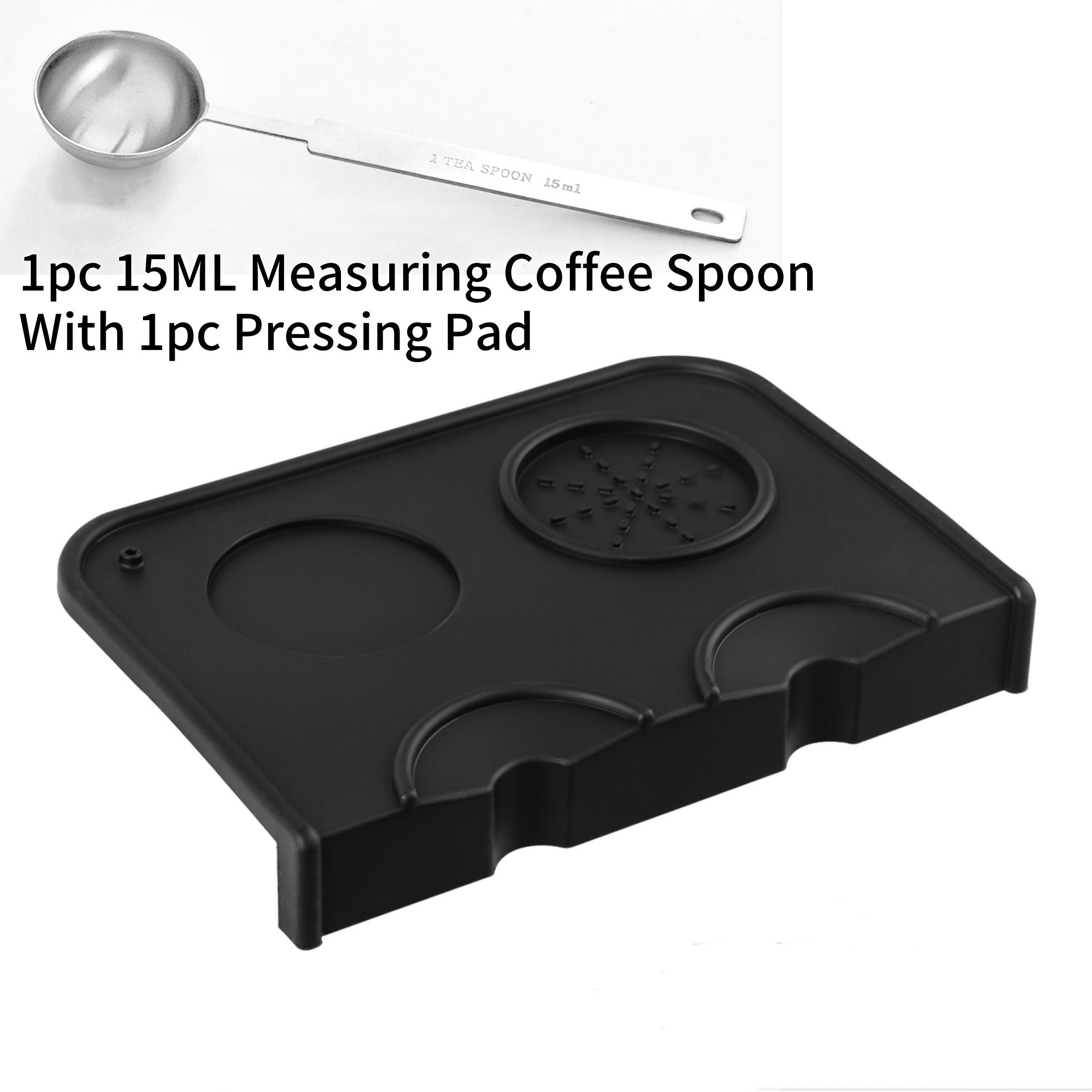Coffee Pressing Pad Set – Anti‑Slip Silicone Espresso Tamper Mat with Stainless Steel Measuring Spoon (1 pc)
