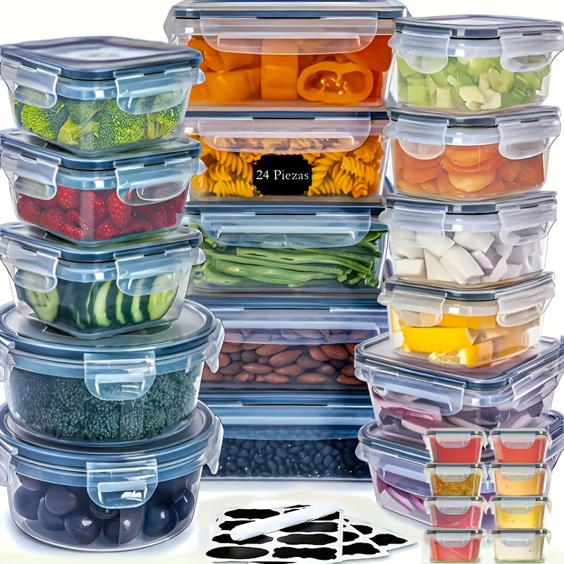48pcs luxury food storage container set of high quality - sealed design, BPA free, easy to fasten lid, stackable microwave safe - including 24 containers, 24 lids, free labels, and kitchen storage ...