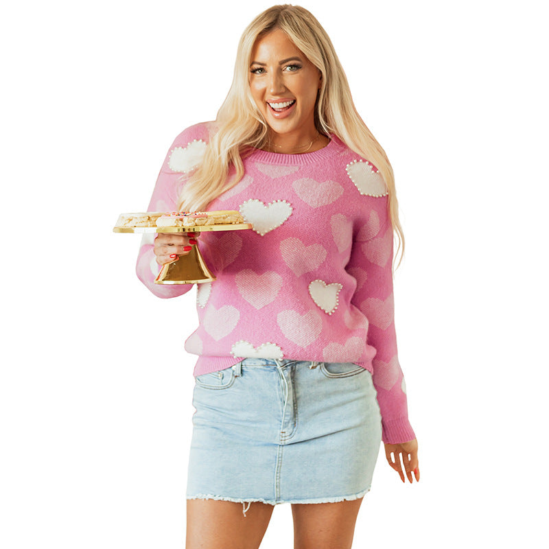 Autumn Crew Neck Women's European and American Inserted Beads Sweater