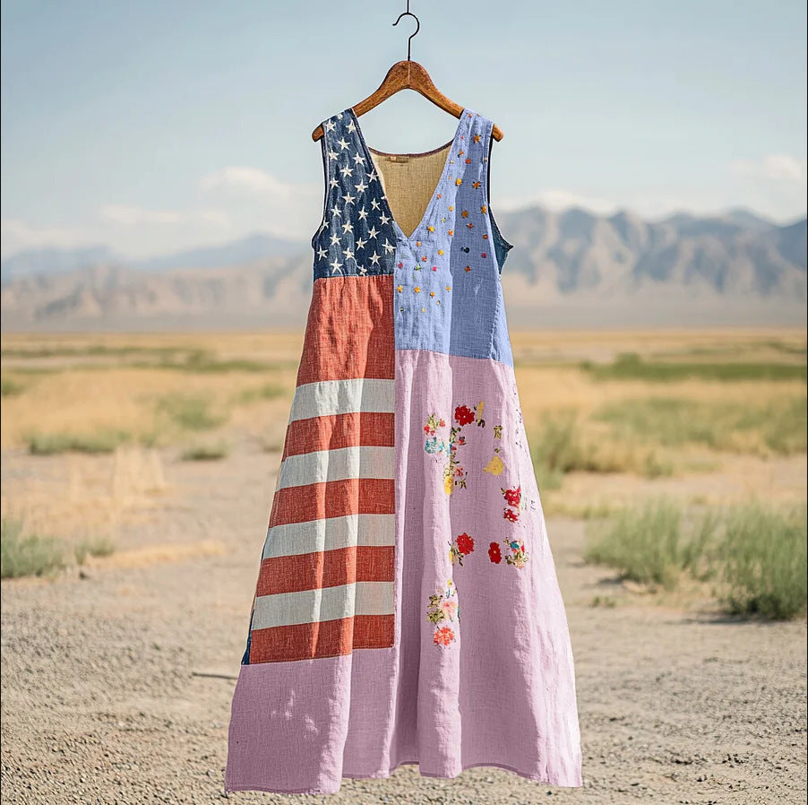 Loose-fit Casual Womens Sleeveless Dress with Digital Print
