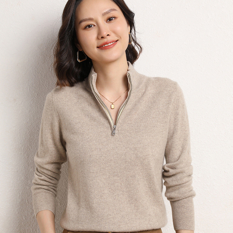 Half-open Zipper Collar Pullover Knitted