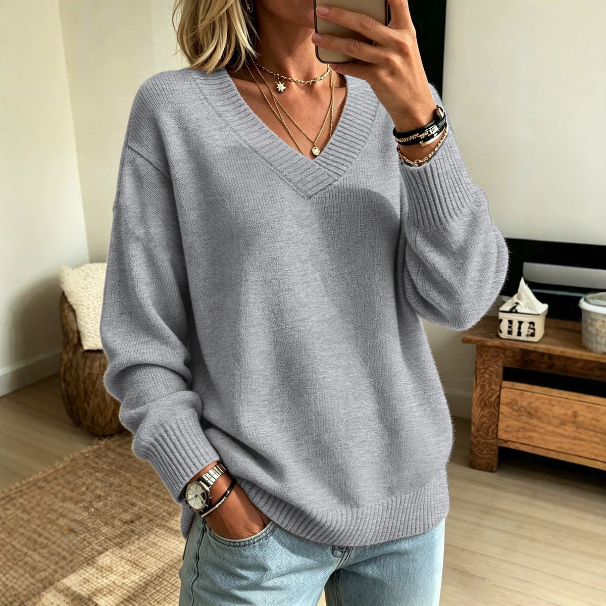Everyday Casual Springautumn V-neck Sweater