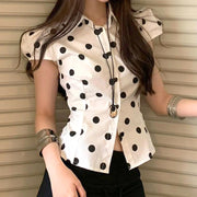 Fitted Polka Dot Tie-Front T-Shirt – Slim Fit Short Sleeve