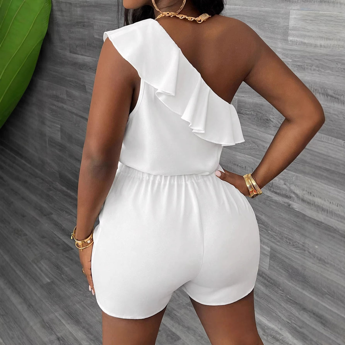 Elegant White Ruffled Hem Resort Jumpsuit