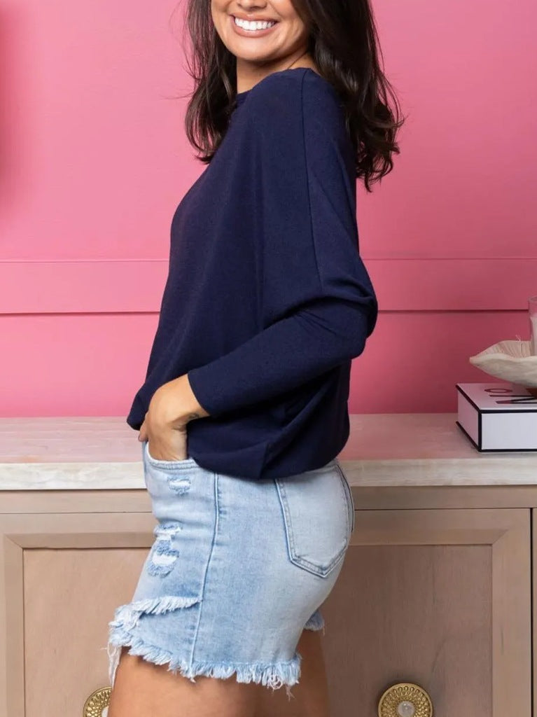 Plus Size Casual Batwing Sleeve Crewneck Sweater