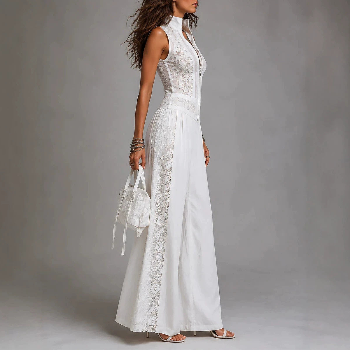 High-Waisted Wide-Leg Draped Jumpsuit with Cutouts