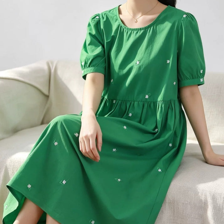 Womens Loose-fitting Cotton Embroidered Dress