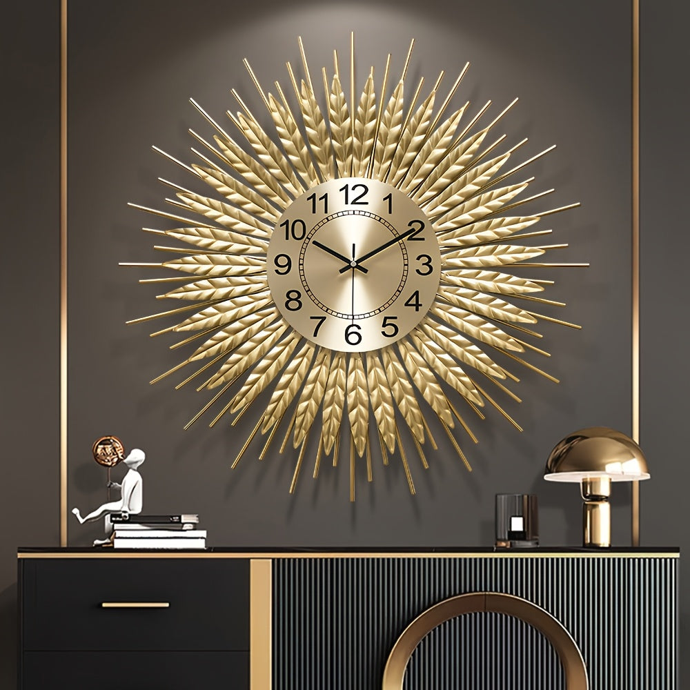 Golden Modern Silent Wall Clock For Living Room, 24 * 24 Inch Luxury Metal Decorative Wall Clocks, 3D Creative Timepiece For Home Decor Enthusiasts Perfect Gift For Housewarming Birthday