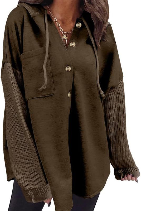 Women's Casual Loose Button Hooded Sweatshirt