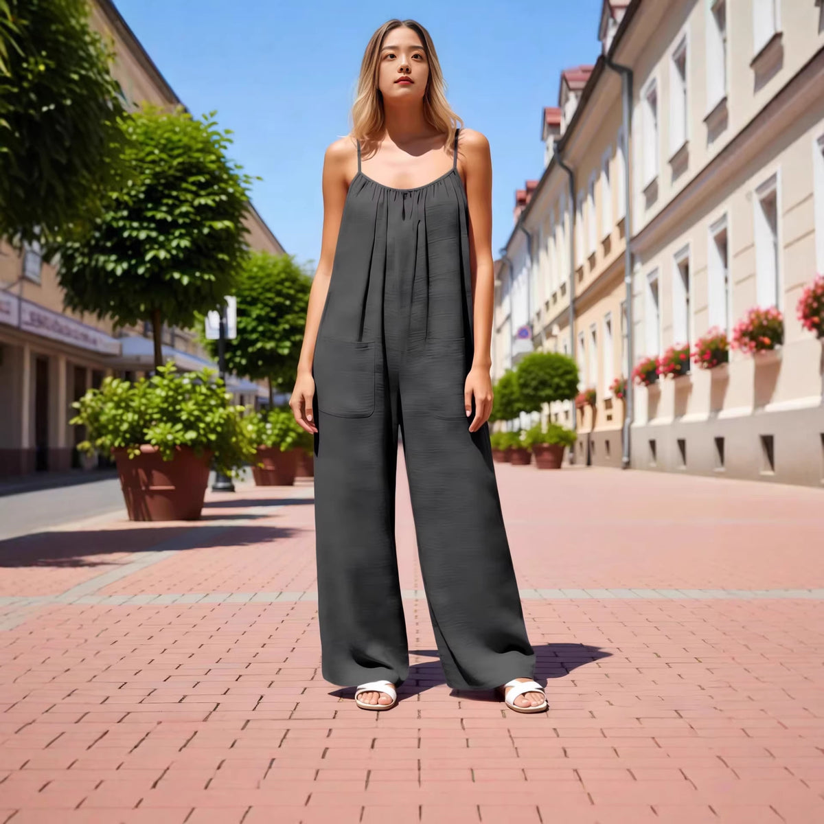 European And American-style Strap Wide-leg Jumpsuit Womens New Summer Style