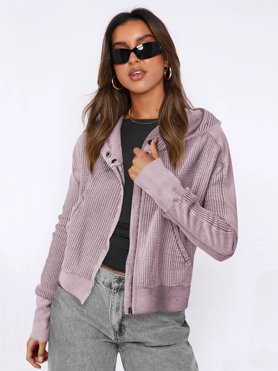 Casual Patchwork Zip-Up Long Sleeve Cardigan Sweater