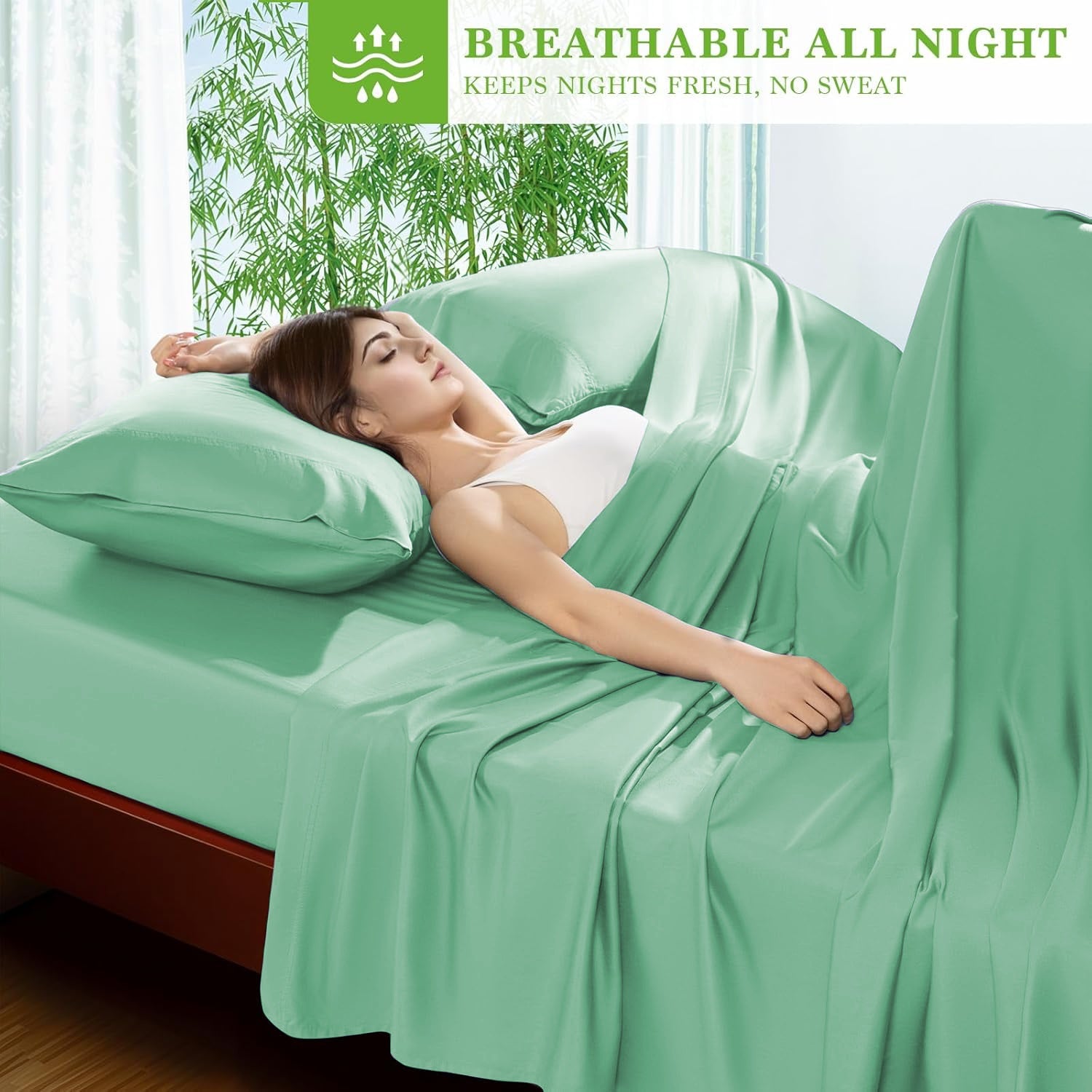 6pcs Bamboo Bed Sheet Set - 100% Viscose Derived From Bamboo - Ultra Soft & Luxuriously Cooling Bed Sheets - Deep Pocket Up to 16" - Hotel Silky Bedding Set - Perfect for Hot Sleepers, Bamboo Bed Shee