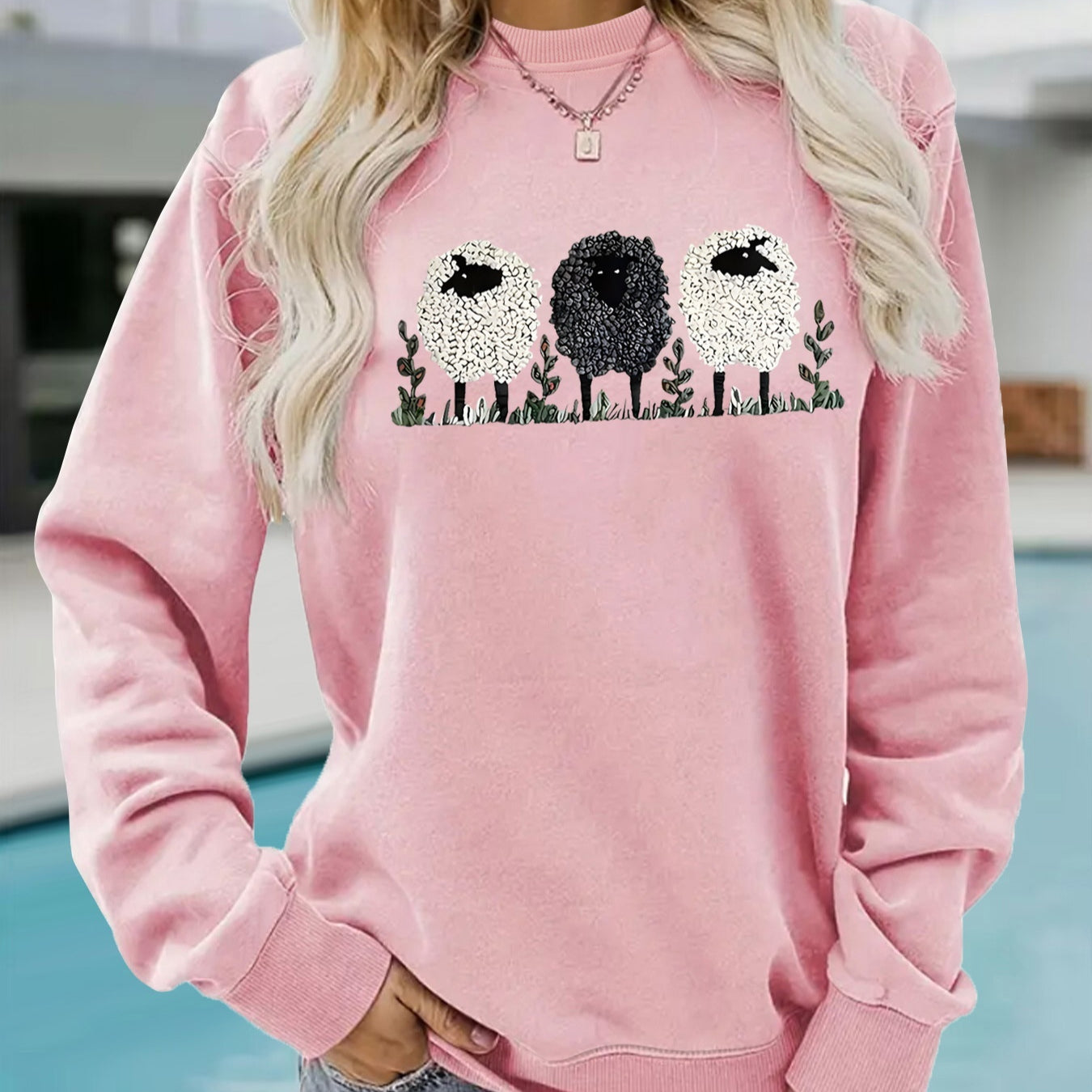 Chic Round Neck Printed Cashmere Pullover Sweater