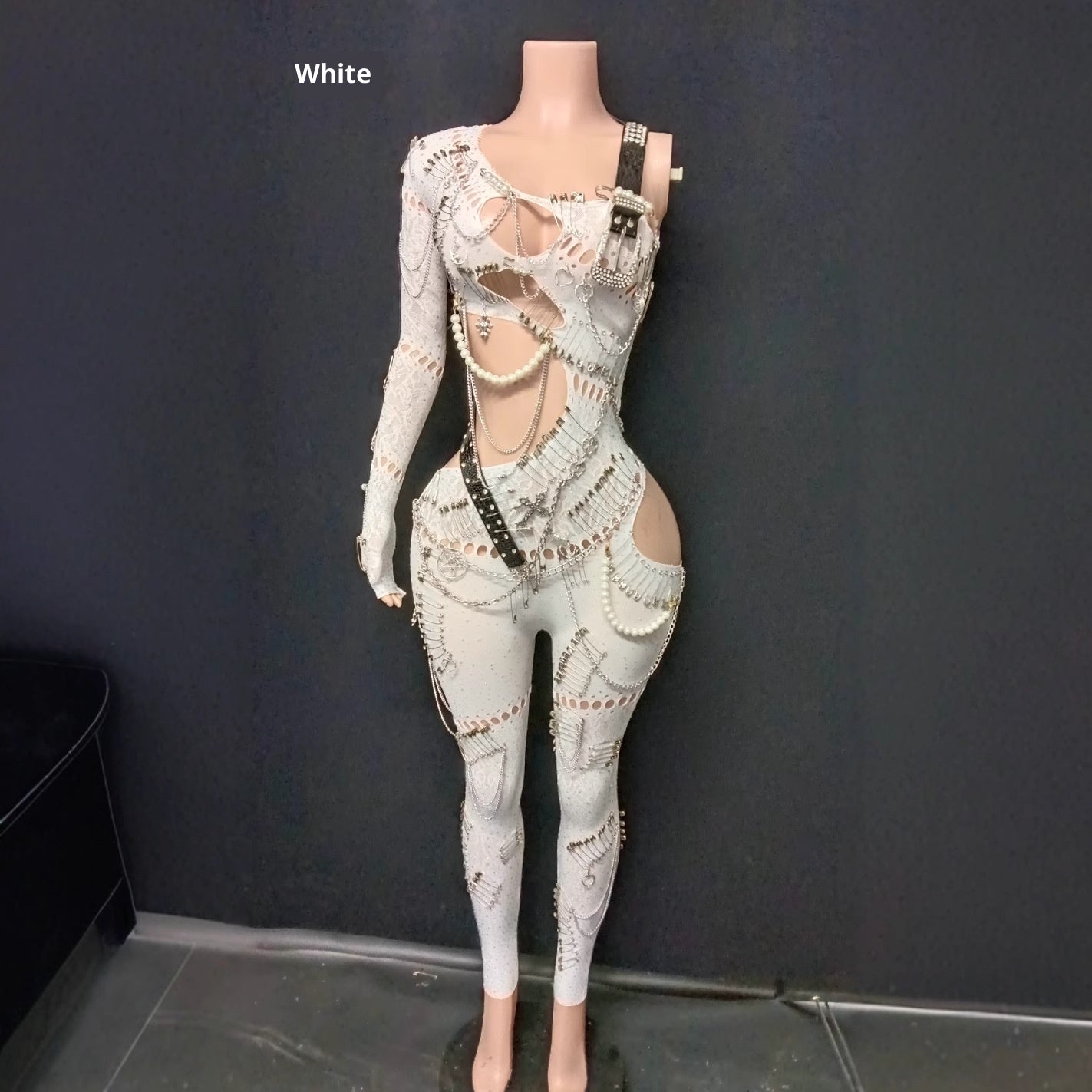 Sexy Cutout Pearl Chain Jumpsuit