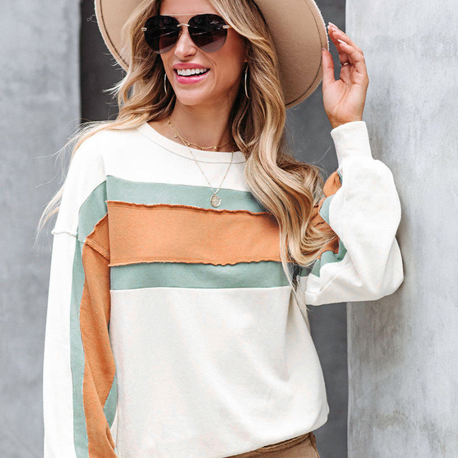 Colorblock Striped Long Sleeve Casual Pullover Sweater