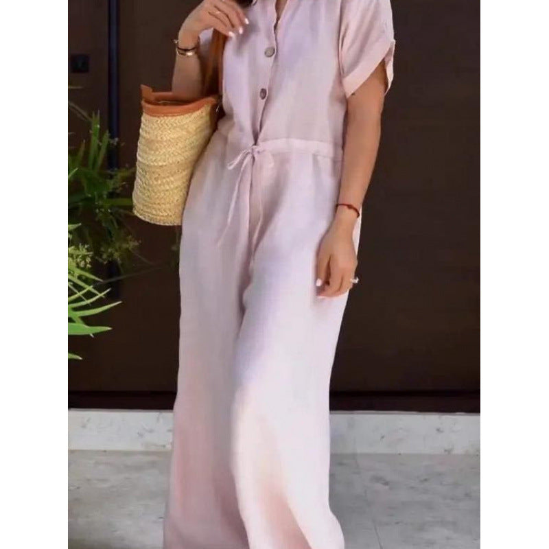 Loose Solid Color Wide Leg Jumpsuit