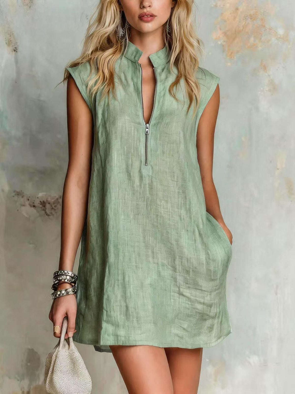 Half-Zip Sleeveless Casual Vacation Dress
