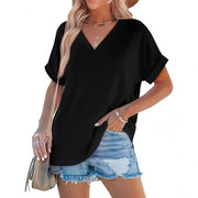 Women's V‑Neck Loose Short‑Sleeve T‑Shirt – Soft Milk‑Silk Feel