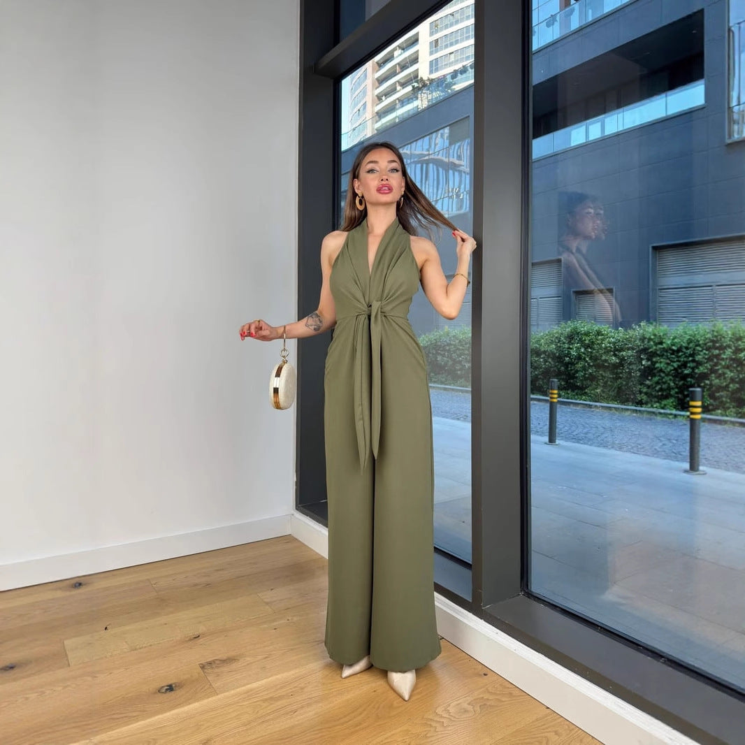 Sleeveless Waist-Cinching Lace-Up Sexy Jumpsuit