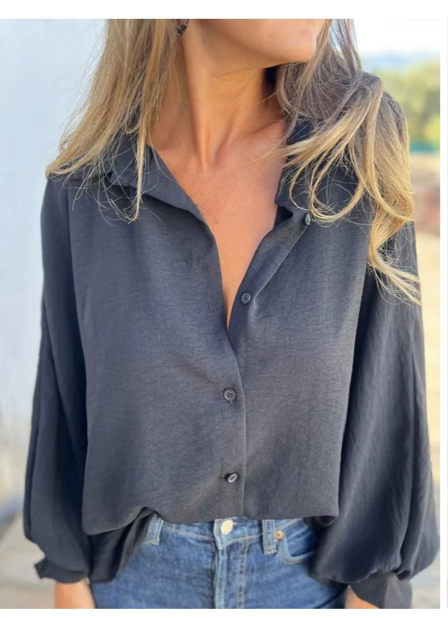 Women's Long-sleeved Lapel Button Shirt Top