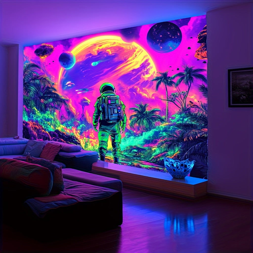 Glow in the Dark Interstellar Astronaut Tapestry UV Reactive Wall Hanging