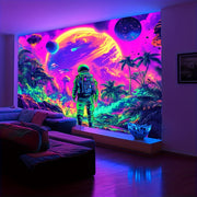 Glow in the Dark Interstellar Astronaut Tapestry UV Reactive Wall Hanging
