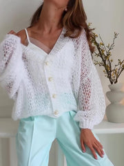 Casual Solid Color Hollow Knit Cardigan