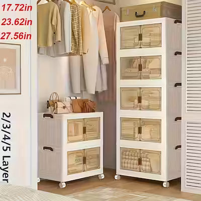 Multi-tier foldable storage cabinet with doors for home organization