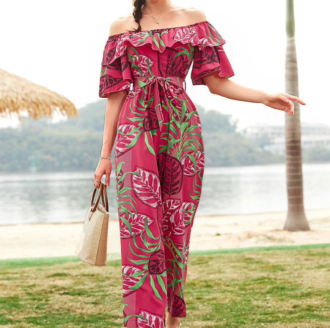 Chic Floral Print Lace-Up Casual Jumpsuit