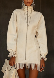Casual Tassel Zipper Sweatshirt Dress for Women