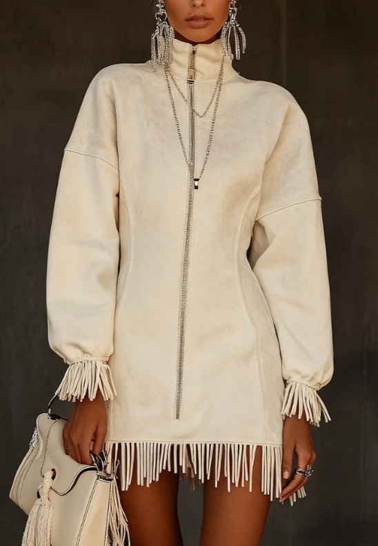 Casual Tassel Zipper Sweatshirt Dress for Women