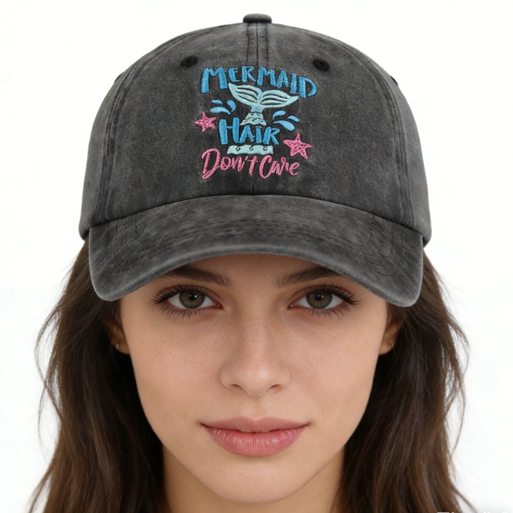 Cute Mermaid Hair Baseball Cap for Women & Men - Vintage Washed Cotton Fitted Cap