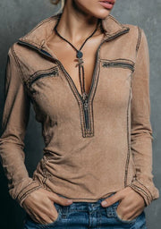 Women's Half-Zip Slim-Fit Long-Sleeve Casual Top