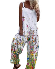 Printed Casual Beach Jumpsuit with Suspenders