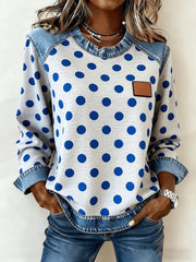 Retro Color-Blocked Long-Sleeve Casual Loose Top