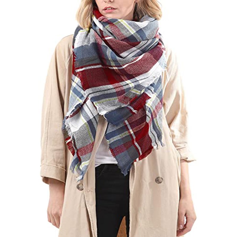 Cozy Plaid Tassel Scarf for Women, Oversized Soft Blanket Wrap