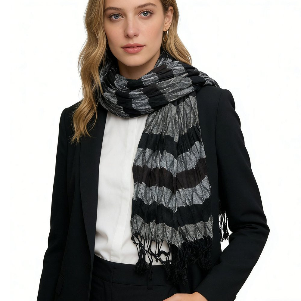 Soft Warm Beige Scarf with Unique Texture Jacquard Pattern