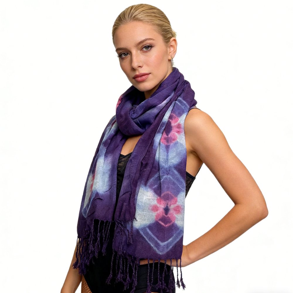 Lilac Purple Floral Tassel Trim Scarf for Women and Men