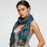 Elegant Navy Jacquard Scarf for Women and Men