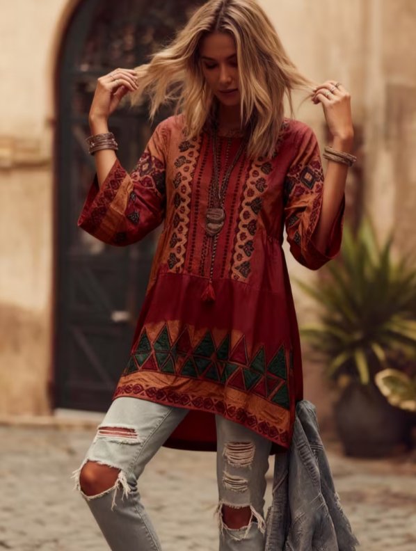 Boho Ethnic Bell Sleeve Casual Top