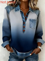 Retro Denim Patchwork Button-down Top