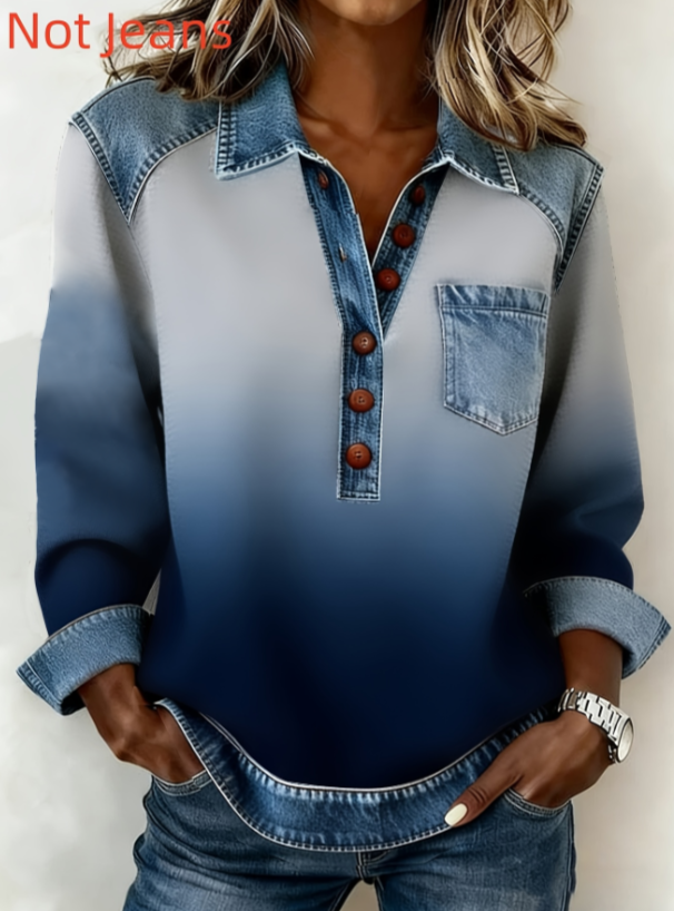 Retro Denim Patchwork Button-down Top