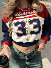 Retro Color-Blocked Campus Crop Top